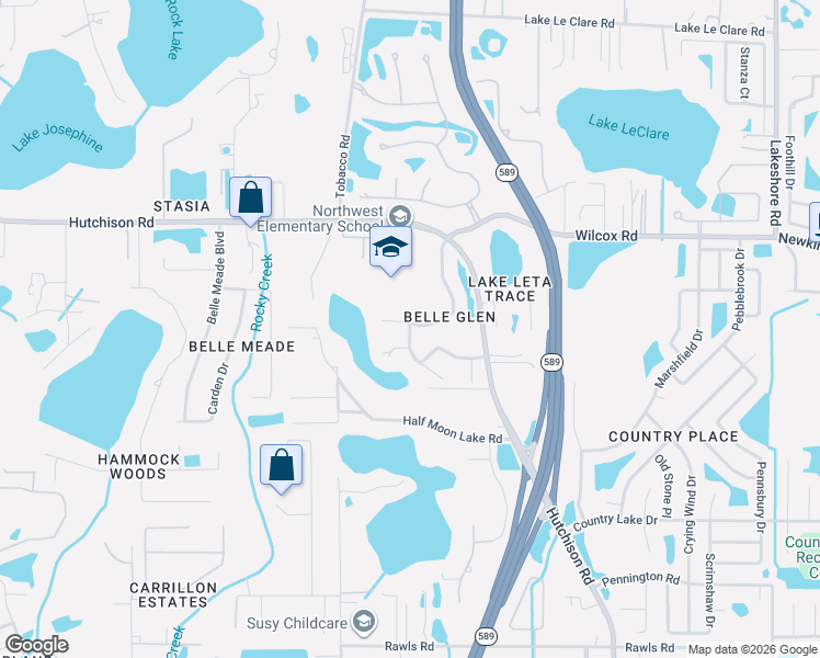 map of restaurants, bars, coffee shops, grocery stores, and more near 16226 Breckinmore Lane in Tampa