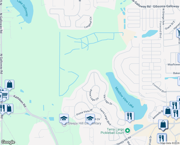 map of restaurants, bars, coffee shops, grocery stores, and more near 4044 Sunset Lake Drive in Lakeland