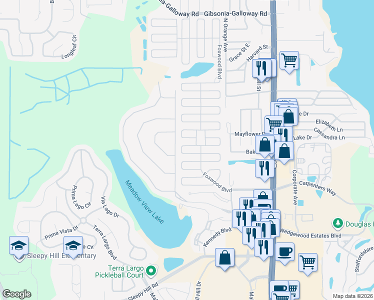 map of restaurants, bars, coffee shops, grocery stores, and more near 1502 Excalibur Court in Lakeland