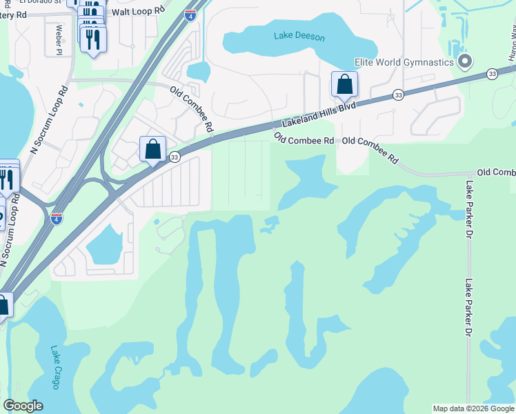 map of restaurants, bars, coffee shops, grocery stores, and more near 4704 Kanoy Drive in Lakeland