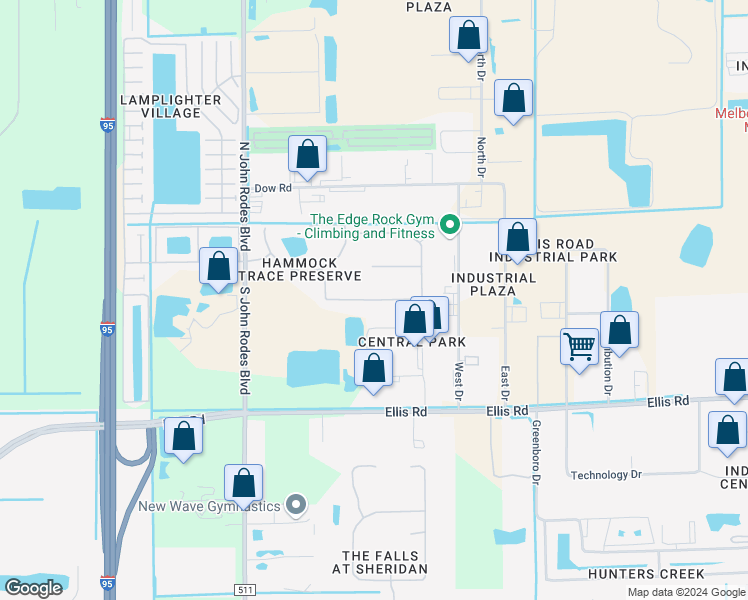 map of restaurants, bars, coffee shops, grocery stores, and more near 3500 Aria Drive in Melbourne