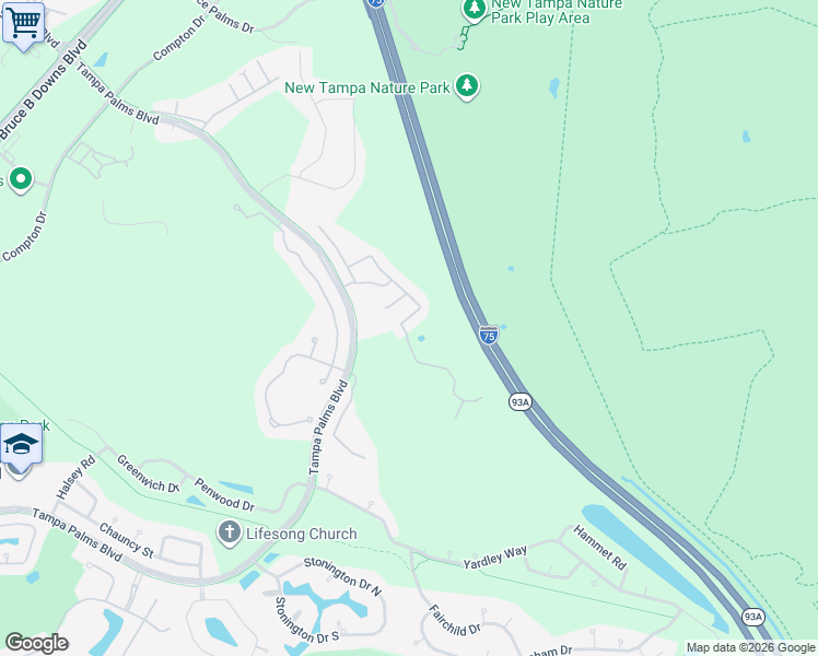map of restaurants, bars, coffee shops, grocery stores, and more near 16125 Colchester Palms Drive in Tampa