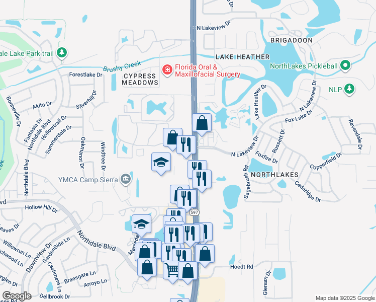 map of restaurants, bars, coffee shops, grocery stores, and more near 16318 North Dale Mabry Highway in Tampa