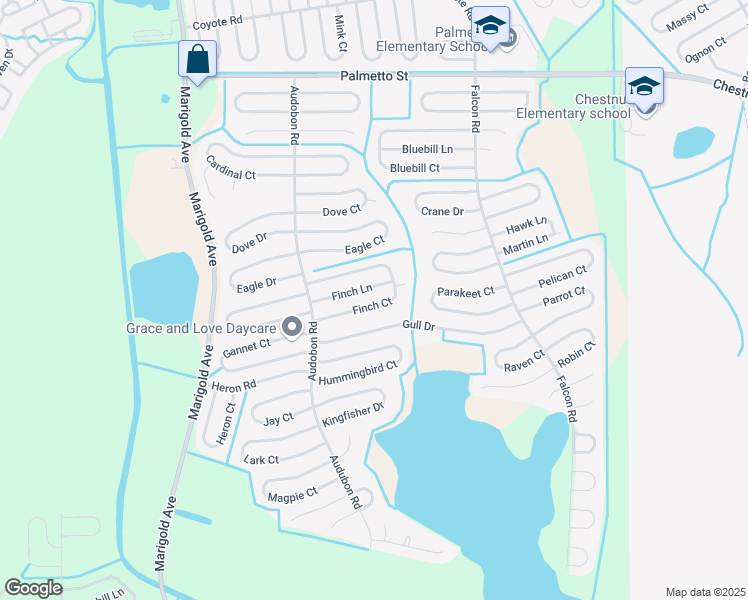 map of restaurants, bars, coffee shops, grocery stores, and more near 523 Finch Lane in Poinciana