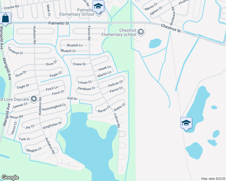 map of restaurants, bars, coffee shops, grocery stores, and more near 764 Pelican Court in Kissimmee
