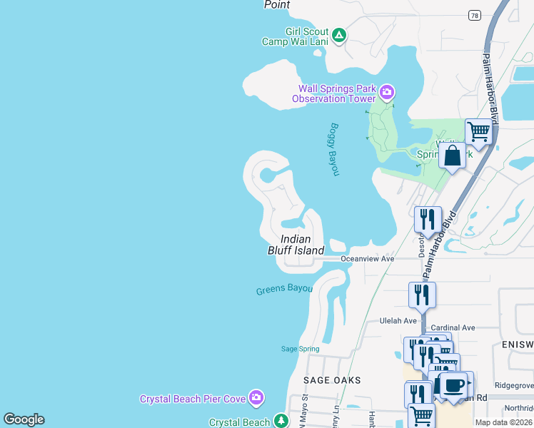 map of restaurants, bars, coffee shops, grocery stores, and more near 128 Carlyle Drive in Palm Harbor