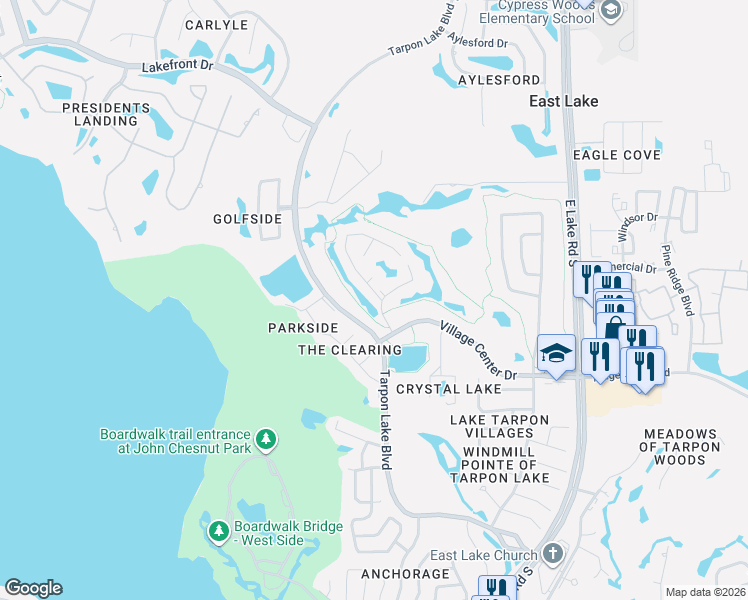 map of restaurants, bars, coffee shops, grocery stores, and more near 3610 Doral Street in Palm Harbor