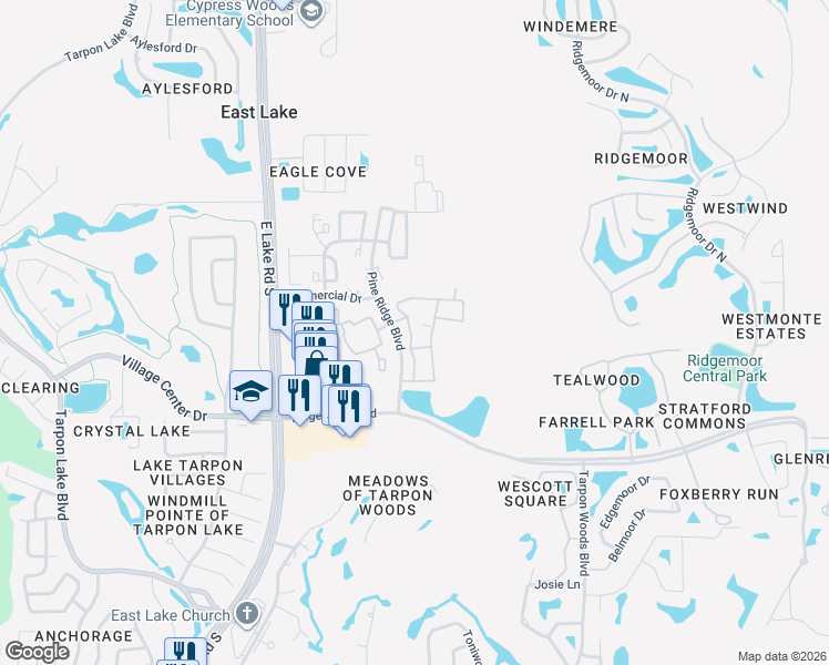 map of restaurants, bars, coffee shops, grocery stores, and more near 3660 Kings Road in Palm Harbor