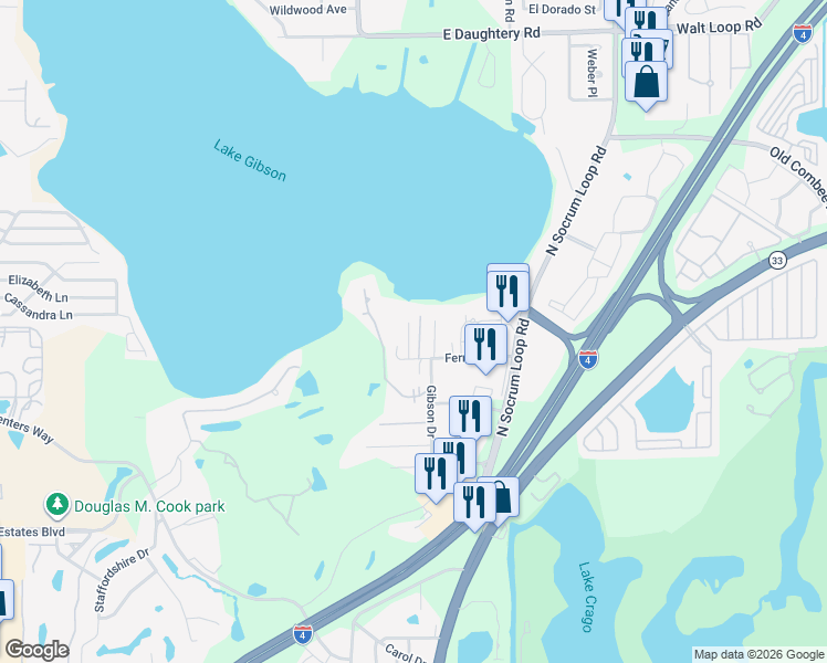 map of restaurants, bars, coffee shops, grocery stores, and more near 4715 Fernery Lane in Lakeland