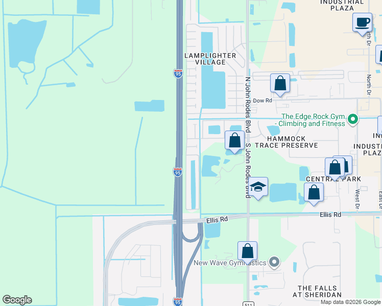 map of restaurants, bars, coffee shops, grocery stores, and more near 574 Wainsbrook Drive in Melbourne