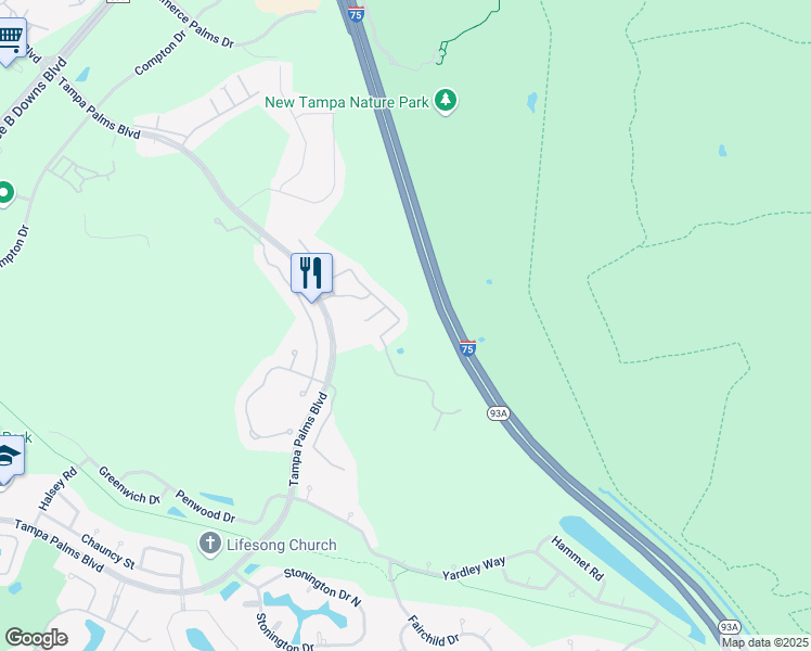 map of restaurants, bars, coffee shops, grocery stores, and more near 16149 Colchester Palms Drive in Tampa