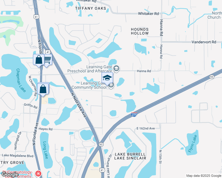map of restaurants, bars, coffee shops, grocery stores, and more near 16215 Hanna Road in Lutz