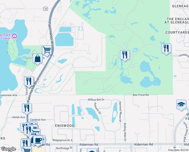 map of restaurants, bars, coffee shops, grocery stores, and more near 1435 Via Verdi Drive in Palm Harbor