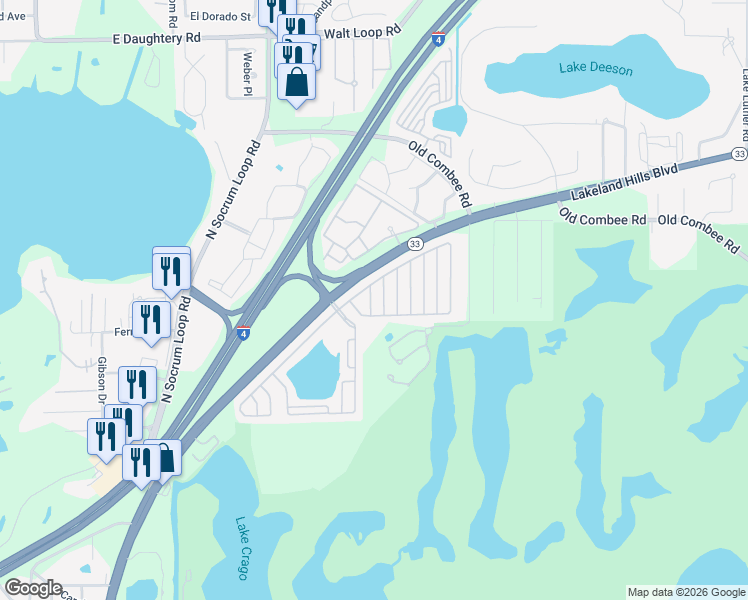 map of restaurants, bars, coffee shops, grocery stores, and more near 4411 Regatta Avenue in Lakeland
