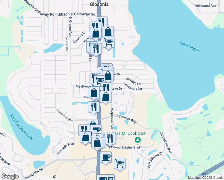 map of restaurants, bars, coffee shops, grocery stores, and more near 1012 Forest Lake Drive in Lakeland