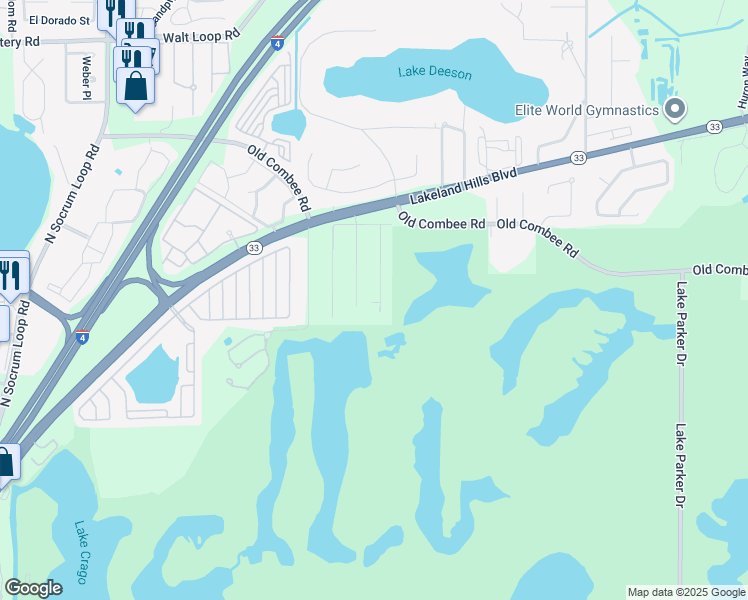 map of restaurants, bars, coffee shops, grocery stores, and more near 4711 Kanoy Drive in Lakeland