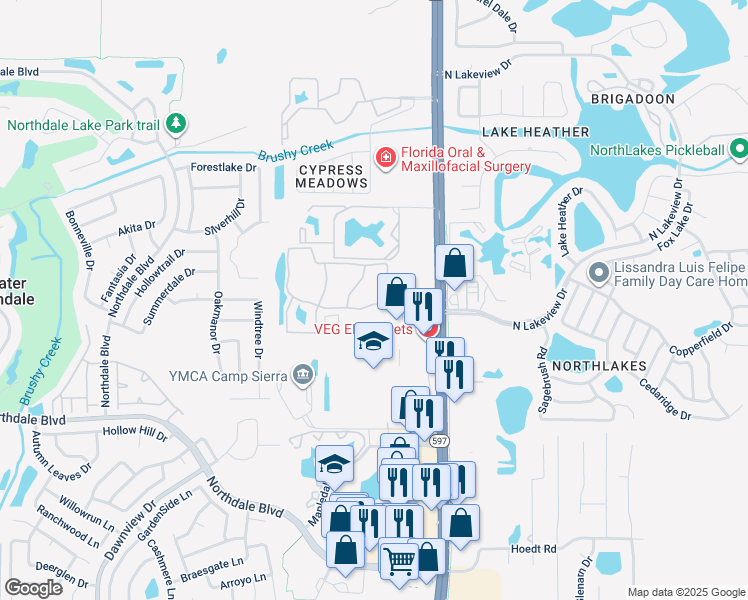 map of restaurants, bars, coffee shops, grocery stores, and more near 3831 Northgreen Avenue in Tampa