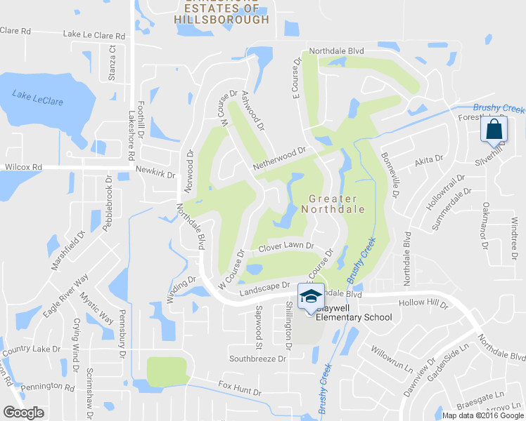 map of restaurants, bars, coffee shops, grocery stores, and more near 16221 West Course Drive in Tampa