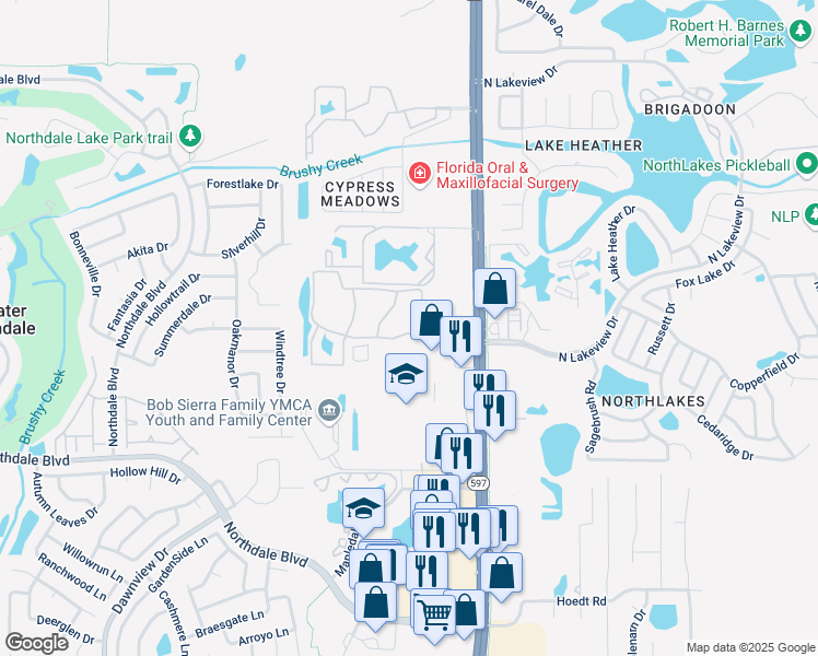map of restaurants, bars, coffee shops, grocery stores, and more near 3831 Northgreen Avenue in Tampa