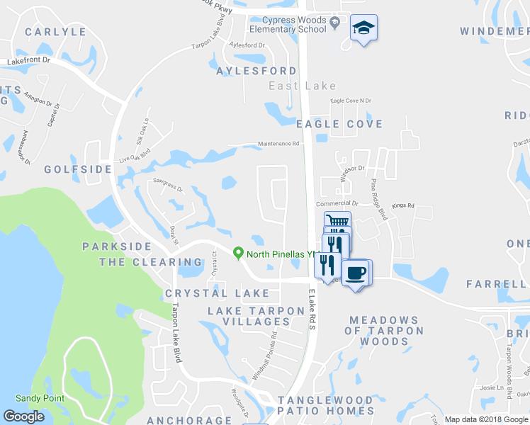map of restaurants, bars, coffee shops, grocery stores, and more near 3598 Fairway Forest Drive in Palm Harbor