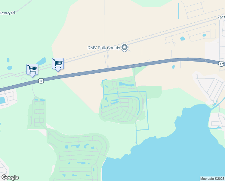 map of restaurants, bars, coffee shops, grocery stores, and more near 55 Straphmore Drive in Haines City