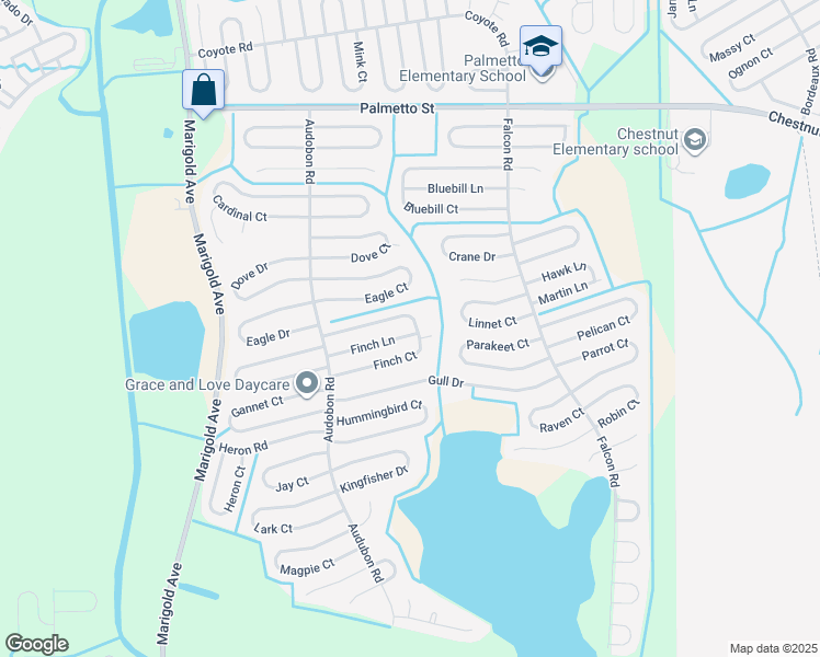 map of restaurants, bars, coffee shops, grocery stores, and more near 523 Finch Lane in Poinciana