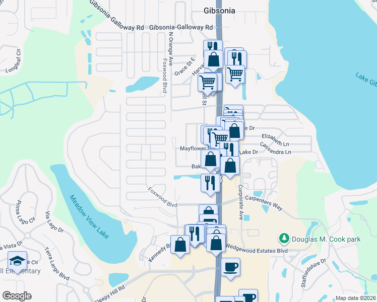 map of restaurants, bars, coffee shops, grocery stores, and more near 1312 Mayflower Drive in Lakeland
