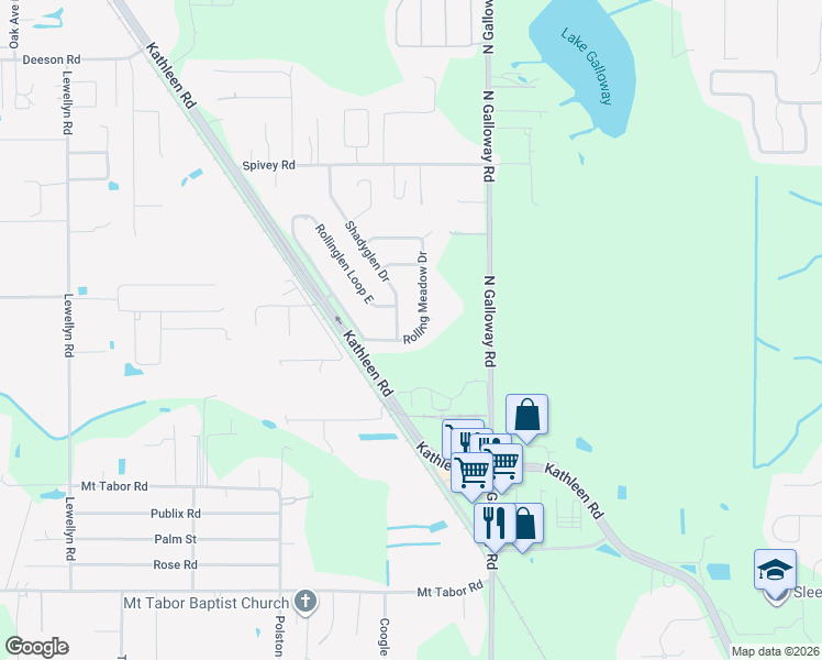 map of restaurants, bars, coffee shops, grocery stores, and more near 4825 Rolling Meadow Drive in Lakeland