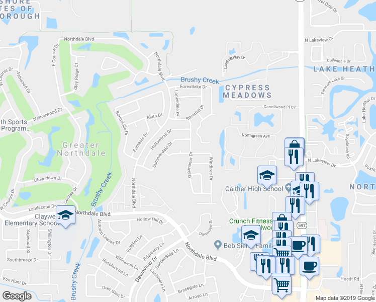 map of restaurants, bars, coffee shops, grocery stores, and more near 16302 Oakmanor Drive in Tampa