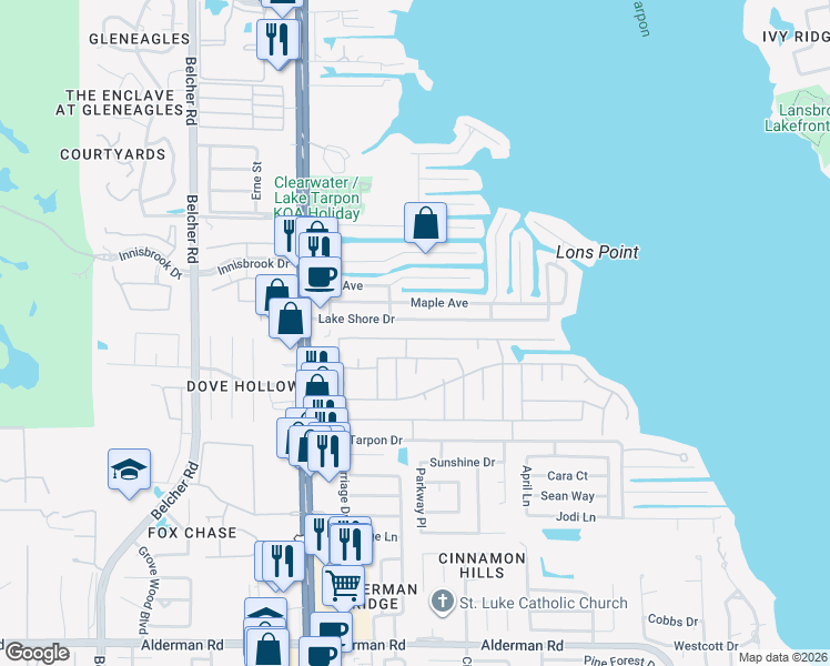 map of restaurants, bars, coffee shops, grocery stores, and more near 163 Philadelphia Boulevard in Palm Harbor