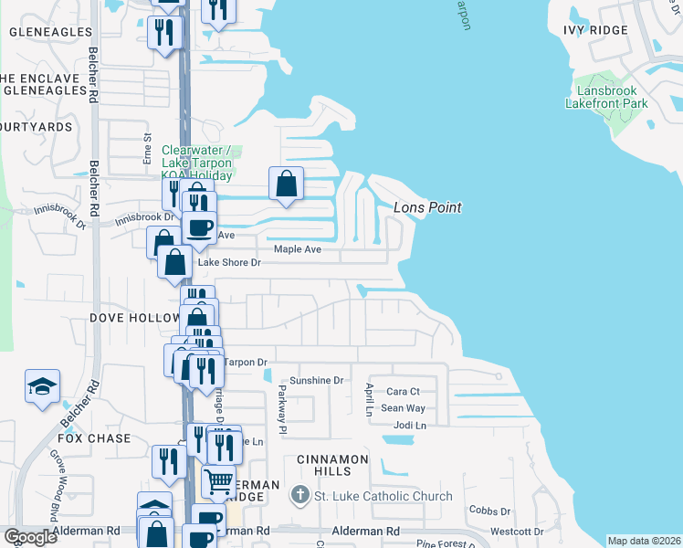 map of restaurants, bars, coffee shops, grocery stores, and more near 225 Philadelphia Boulevard in Palm Harbor
