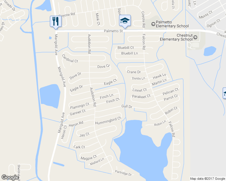 map of restaurants, bars, coffee shops, grocery stores, and more near 523 Finch Lane in Poinciana