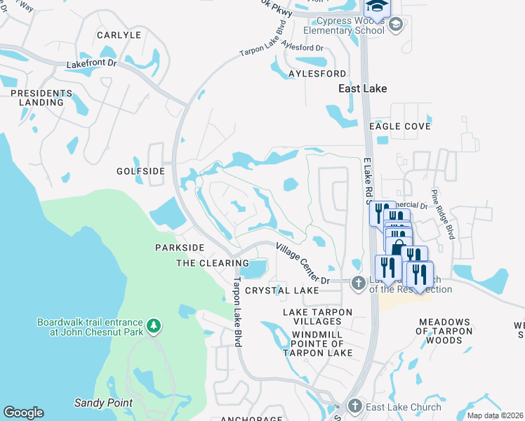 map of restaurants, bars, coffee shops, grocery stores, and more near 3629 Indigo Pond Drive in Palm Harbor