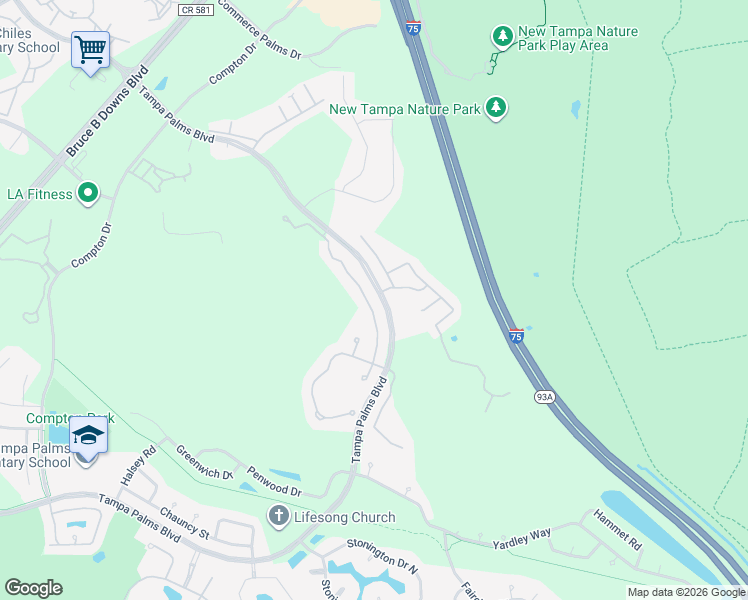 map of restaurants, bars, coffee shops, grocery stores, and more near 7835 Tuscany Woods Drive in Tampa