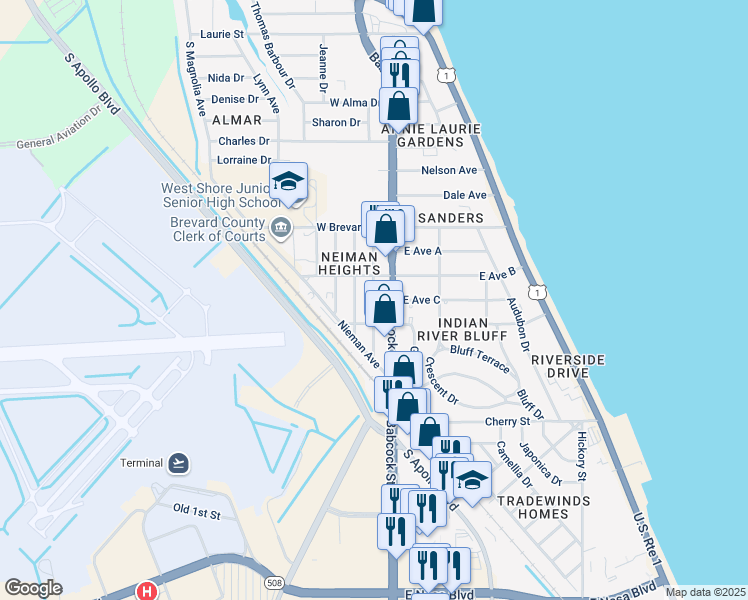 map of restaurants, bars, coffee shops, grocery stores, and more near 300 Butler Street in Melbourne