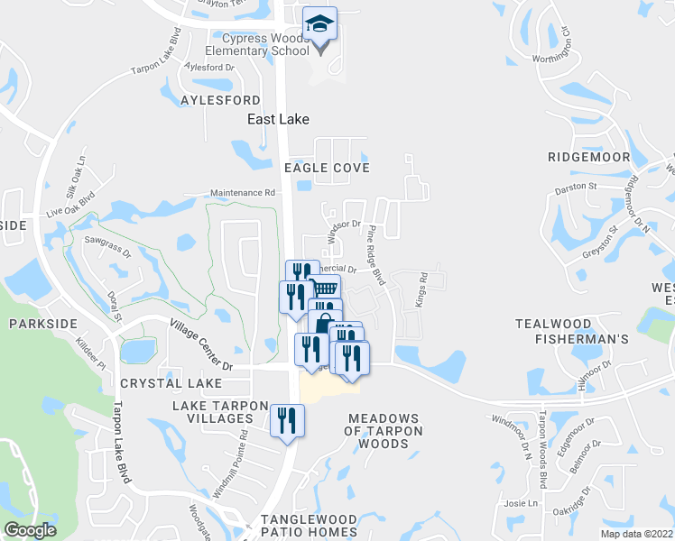map of restaurants, bars, coffee shops, grocery stores, and more near 4979 Barclay Drive in Palm Harbor