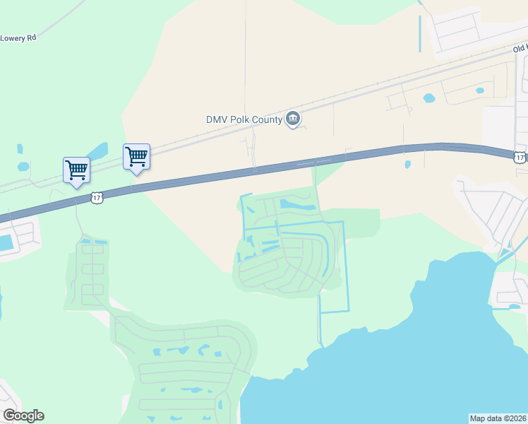 map of restaurants, bars, coffee shops, grocery stores, and more near 55 Straphmore Drive in Haines City