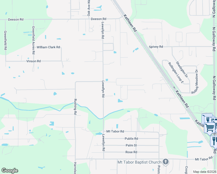 map of restaurants, bars, coffee shops, grocery stores, and more near 4805 Lewellyn Road in Lakeland