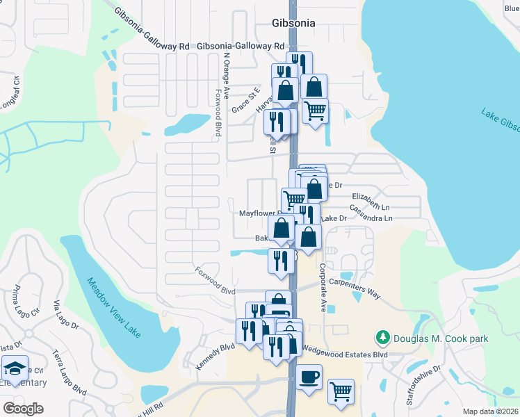 map of restaurants, bars, coffee shops, grocery stores, and more near 1312 Mayflower Drive in Lakeland