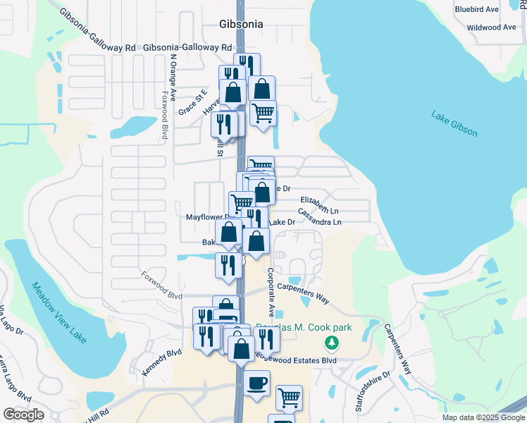 map of restaurants, bars, coffee shops, grocery stores, and more near 1012 Forest Lake Drive in Lakeland