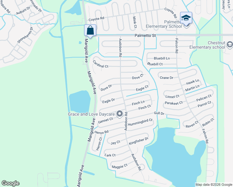 map of restaurants, bars, coffee shops, grocery stores, and more near 406 Eagle Drive in Poinciana