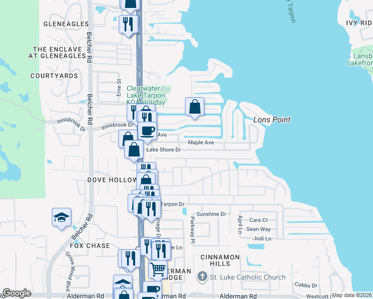 map of restaurants, bars, coffee shops, grocery stores, and more near 163 Philadelphia Boulevard in Palm Harbor