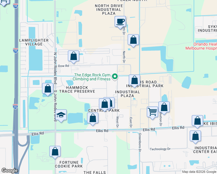 map of restaurants, bars, coffee shops, grocery stores, and more near 3880 Aria Drive in Melbourne