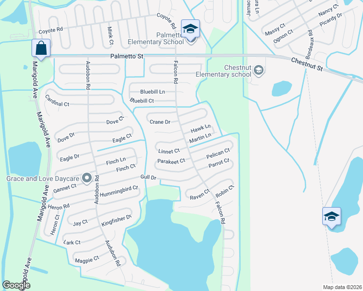 map of restaurants, bars, coffee shops, grocery stores, and more near 606 Dunlin Lane in Poinciana