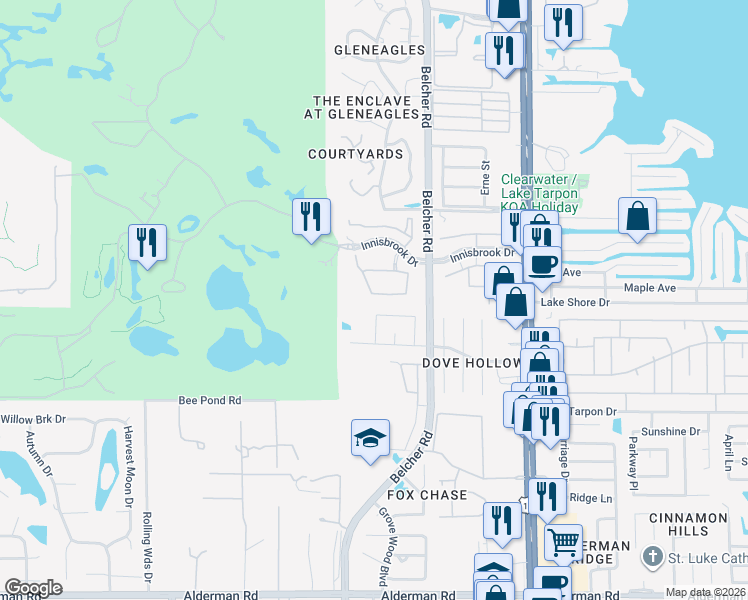 map of restaurants, bars, coffee shops, grocery stores, and more near 2261 Tuscany Trace in Palm Harbor