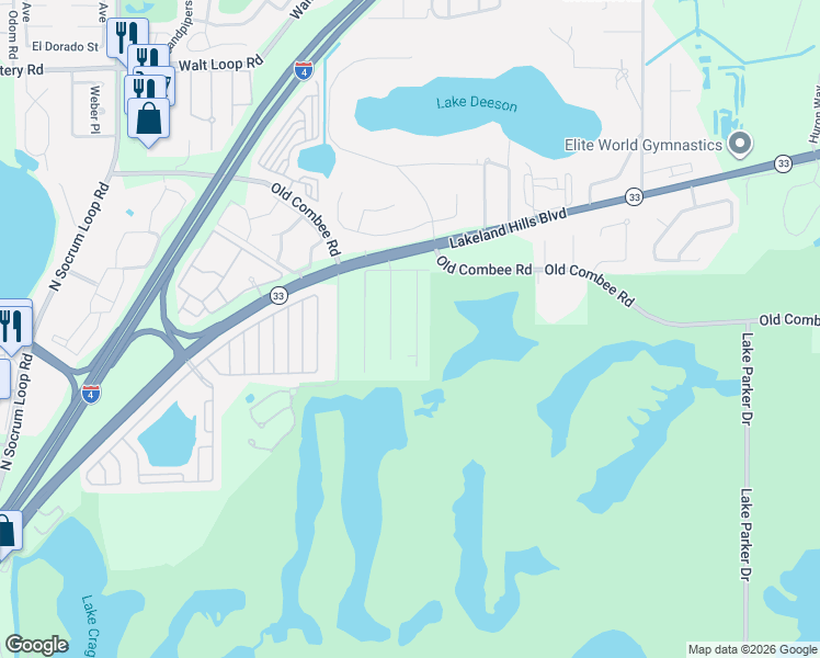 map of restaurants, bars, coffee shops, grocery stores, and more near 4815 Kanoy Drive in Lakeland