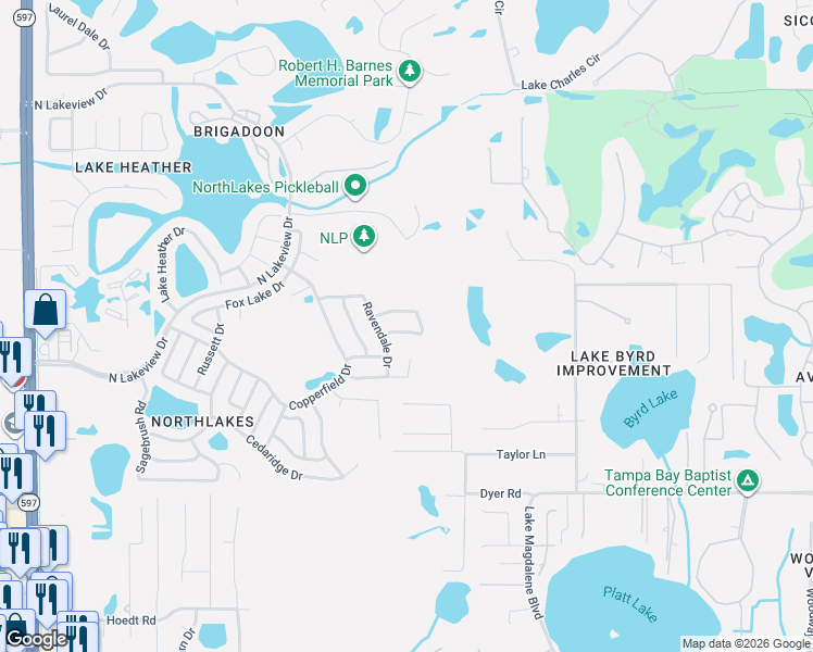 map of restaurants, bars, coffee shops, grocery stores, and more near 2710 Lakeville Drive in Tampa