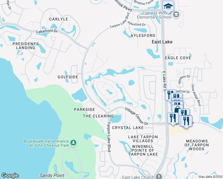 map of restaurants, bars, coffee shops, grocery stores, and more near 4419 Sawgrass Drive in Palm Harbor
