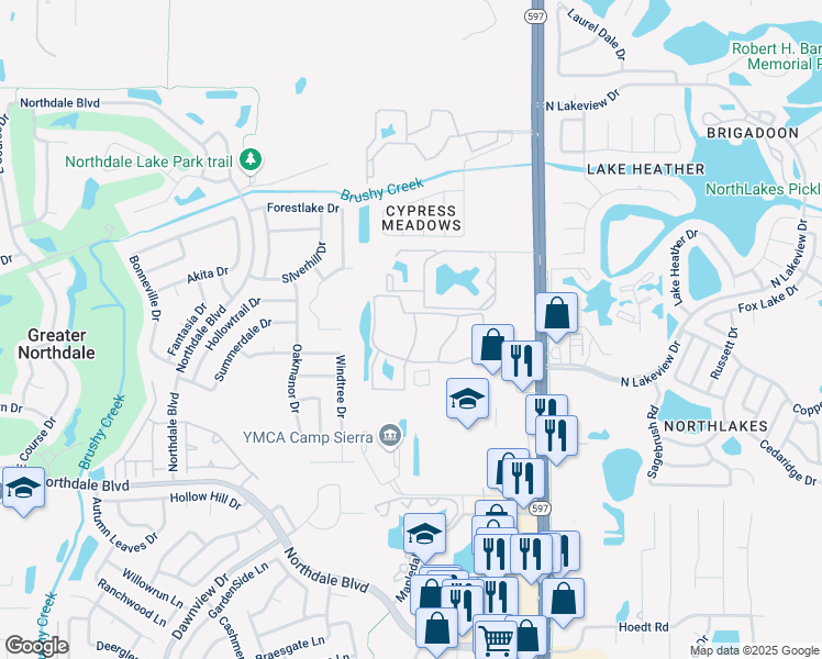 map of restaurants, bars, coffee shops, grocery stores, and more near 16405 Cypress Mulch Circle in Tampa