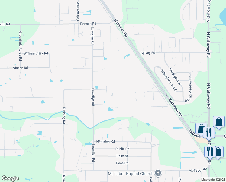 map of restaurants, bars, coffee shops, grocery stores, and more near 3608 Valley Trail in Lakeland